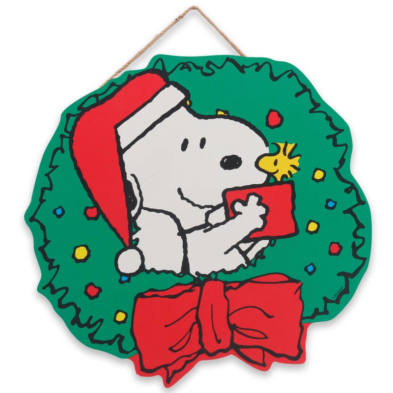 Open Road Brands Peanuts Snoopy Christmas Wreath Hanging Wood Wall Decor Adorable Snoopy Christmas Decoration for Home - Image 2