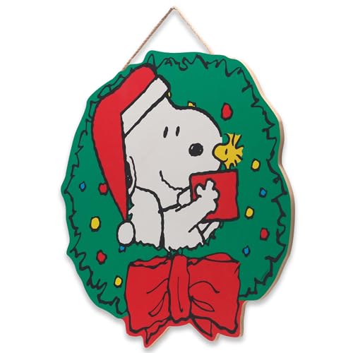 Open Road Brands Peanuts Snoopy Christmas Wreath Hanging Wood Wall Decor Adorable Snoopy Christmas Decoration for Home - Image 3