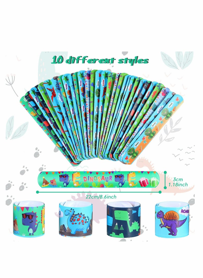 KASTWAVE Dinosaur Slap Bracelets, 10 Pieces Kids Animal Bracelet Dinosaur Print Design, Jurassic Forest World Toys Birthday Party Dinosaur Party Decorations for Teens Kids  - Image 3