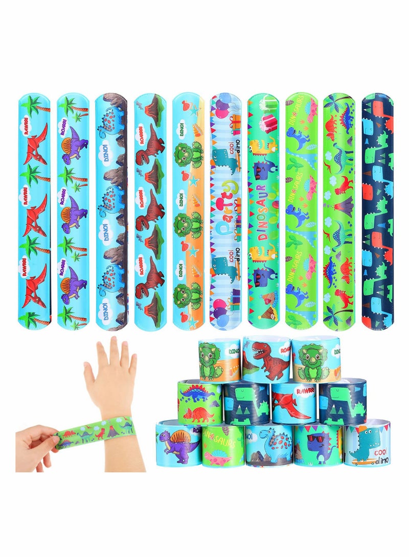 KASTWAVE Dinosaur Slap Bracelets, 10 Pieces Kids Animal Bracelet Dinosaur Print Design, Jurassic Forest World Toys Birthday Party Dinosaur Party Decorations for Teens Kids  - Image 1
