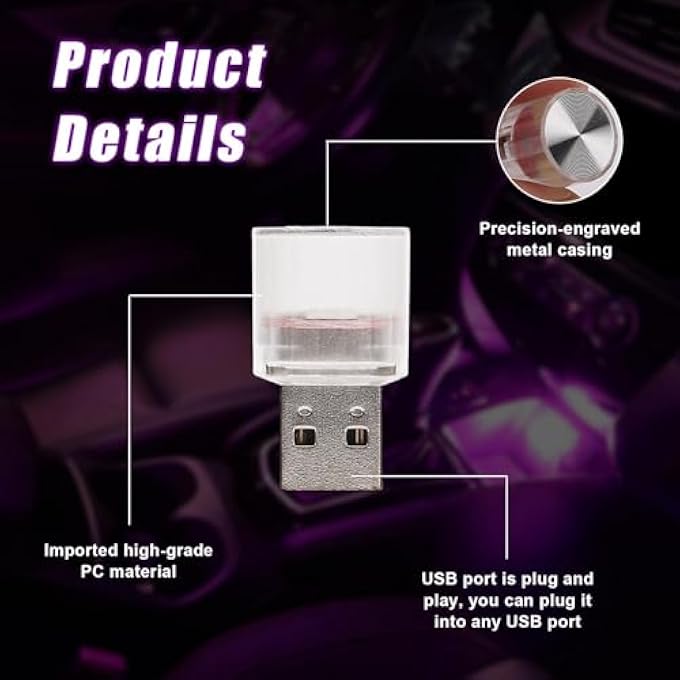 Bukela 4 Pcs Usb Led Car Interior Atmosphere Lights Night Light Mini Led Decoration Lights PlugIn Usb Automotive Interface Charging Lamps Universal Mini Usbled Light Suitable For Cars Bedrooms - Image 5