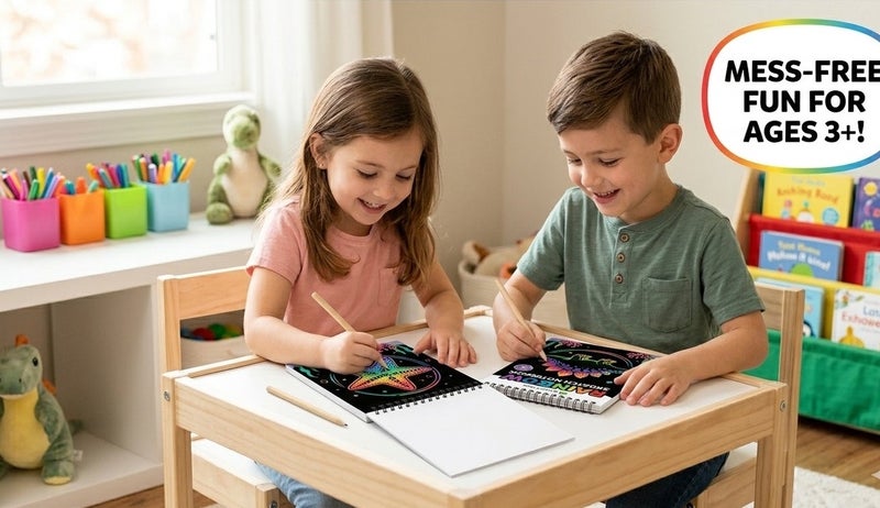 ليتل تري دفتر رسم سكراتش قوس قزح للأطفال من ليتل تري، مقاس A4، 10 صفحات، بتصميم أميرة المحيط مع قلم خشبي - Image 3