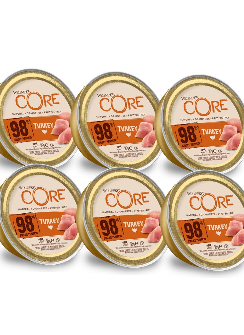 Wellness CORE Cat Wet Food Turkey Flavor For Adult Cats - 6x85g - Cat Wet Food With 98% Animal Protein- Grain Free Cat Food  - Image 1