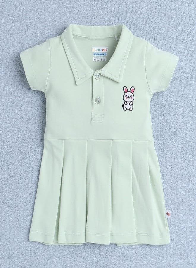 BUMZEE Baby Girls Cotton Half Sleeves Knee Length Frock with Headband Pista Green - 12-18 Months (Peb10170D-pgn) - Image 5