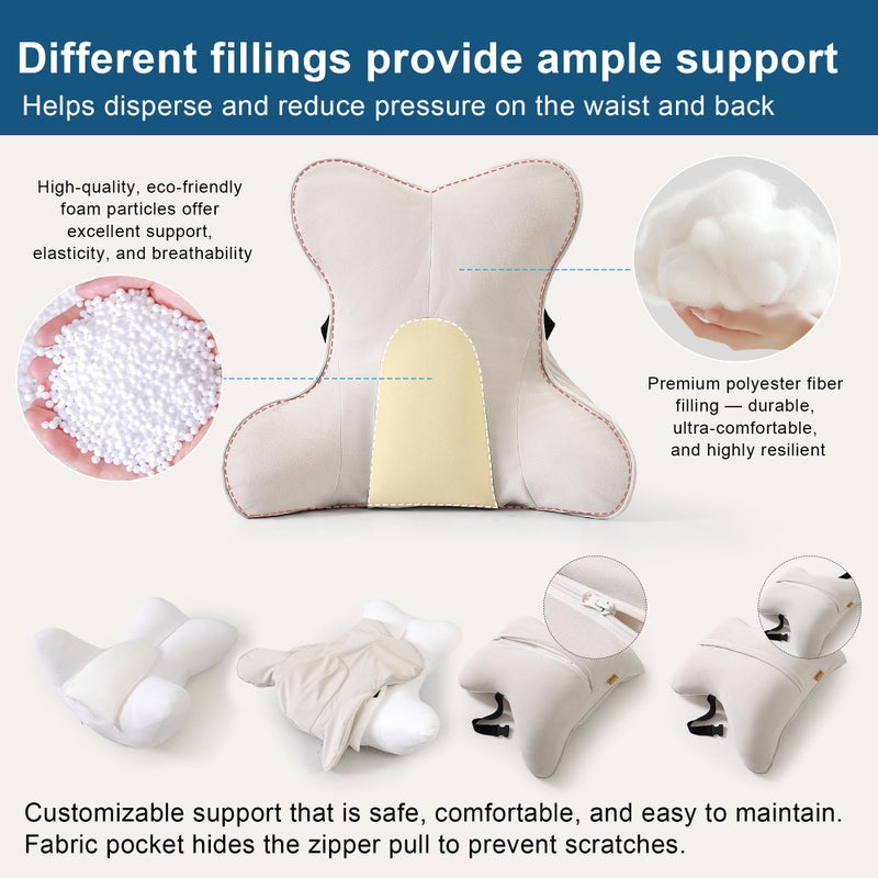 Ailuteie Lumbar Support Pillow(Pat. Pend) â€“ Multi-Functional Ergonomic Back Cushion for Sofa Chair, Car Seat & Sofa, Reading Pillow with Firm Multi-Zone Support to Relieve Lower Back Pain, Misty White - Image 3