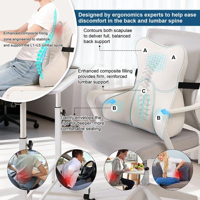 Ailuteie Lumbar Support Pillow(Pat. Pend) â€“ Multi-Functional Ergonomic Back Cushion for Sofa Chair, Car Seat & Sofa, Reading Pillow with Firm Multi-Zone Support to Relieve Lower Back Pain, Misty White - Image 4
