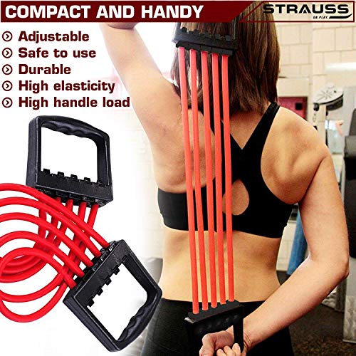 Strauss Adjustable Rubber Chest Expander | Ideal for Yoga, Gym, Home Workout | 5 Premium Natural Latex Tubes to Adjust Training Intensity | Lightweight, Durable with Non-Slip Handle, (Red) - Image 2