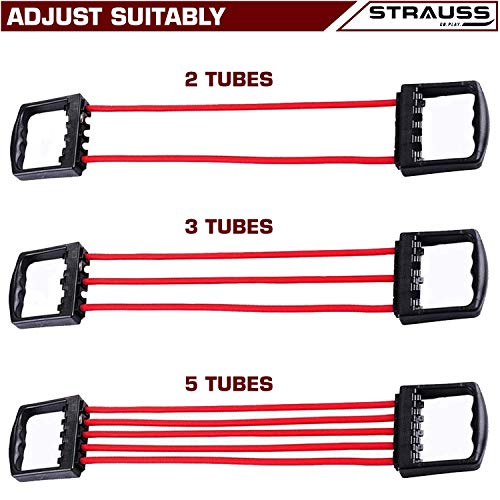Strauss Adjustable Rubber Chest Expander | Ideal for Yoga, Gym, Home Workout | 5 Premium Natural Latex Tubes to Adjust Training Intensity | Lightweight, Durable with Non-Slip Handle, (Red) - Image 5