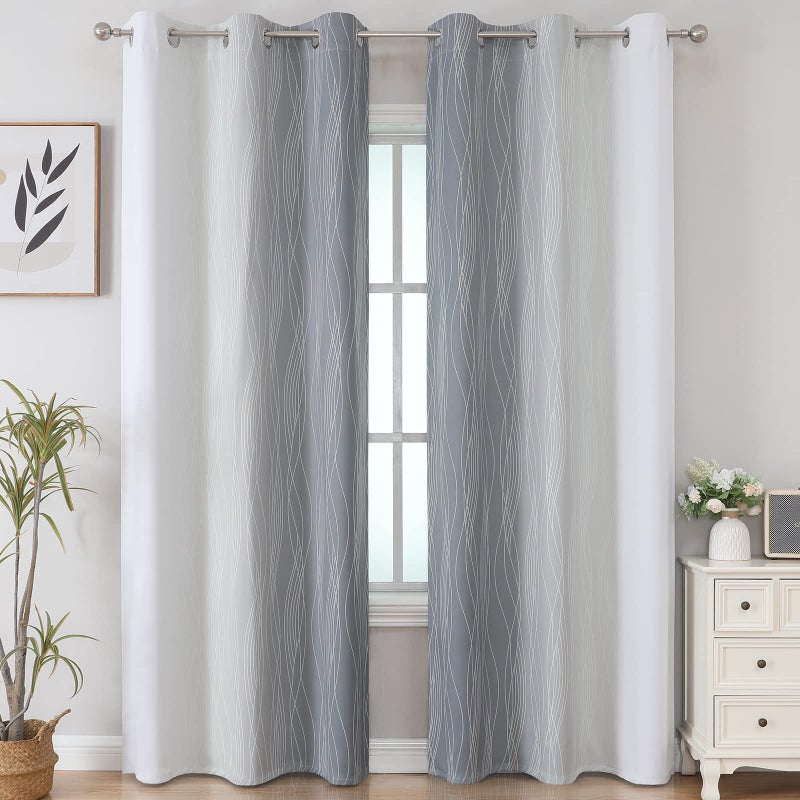 Estelar Textiler Full Room Darkening Greyish White and Grey Blackout Curtains 84 Inch Length 2 Panels Set  Ombre Thermal Insulated Full Light Blocking Grommet Gray Blackout Drapes for Bedroom  42Wx84L - Image 2