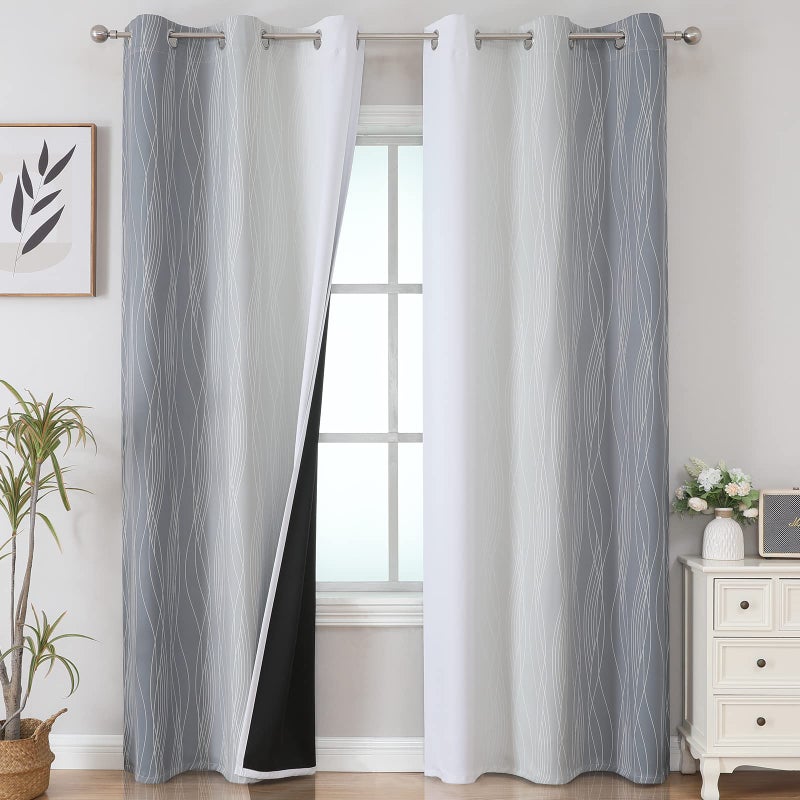 Estelar Textiler Full Room Darkening Greyish White and Grey Blackout Curtains 84 Inch Length 2 Panels Set  Ombre Thermal Insulated Full Light Blocking Grommet Gray Blackout Drapes for Bedroom  42Wx84L - Image 1
