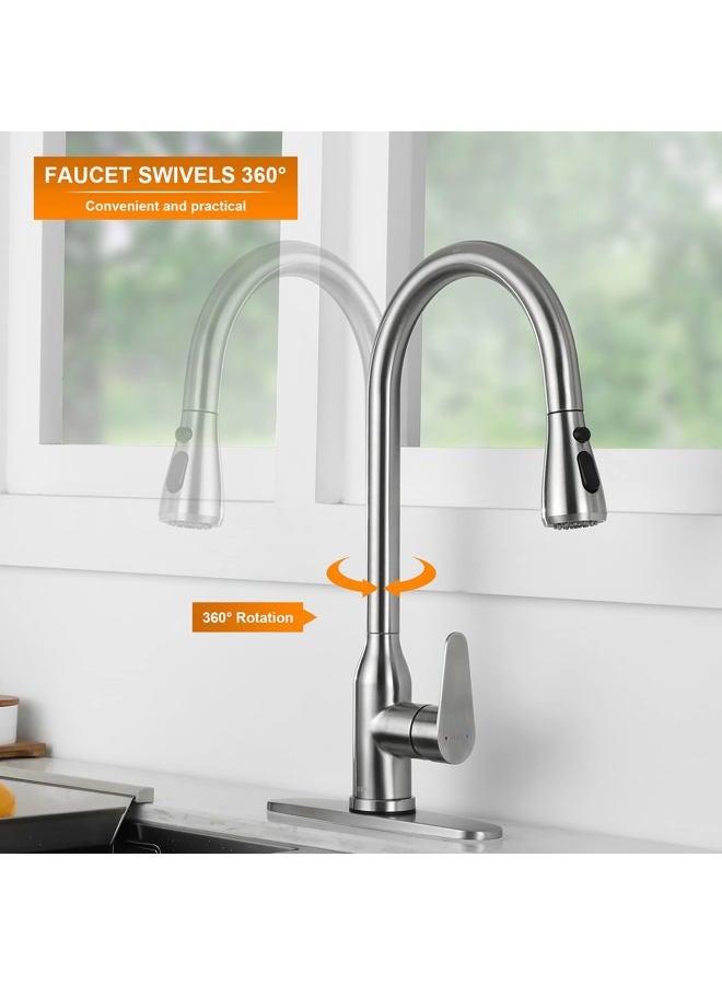 KEER Touch Kitchen Faucet, Smart Kitchen Sink Faucet with Pull Down Sprayer, Touch on Activated Kitchen Bar Sink Faucet Brushed Nickel, Stainless Steel - Image 3