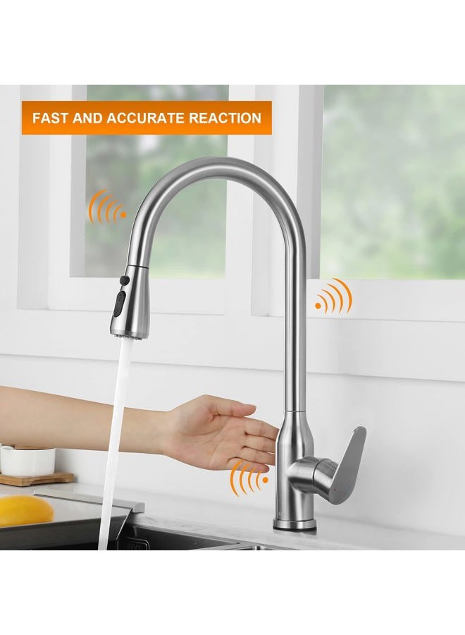 KEER Touch Kitchen Faucet, Smart Kitchen Sink Faucet with Pull Down Sprayer, Touch on Activated Kitchen Bar Sink Faucet Brushed Nickel, Stainless Steel - Image 2