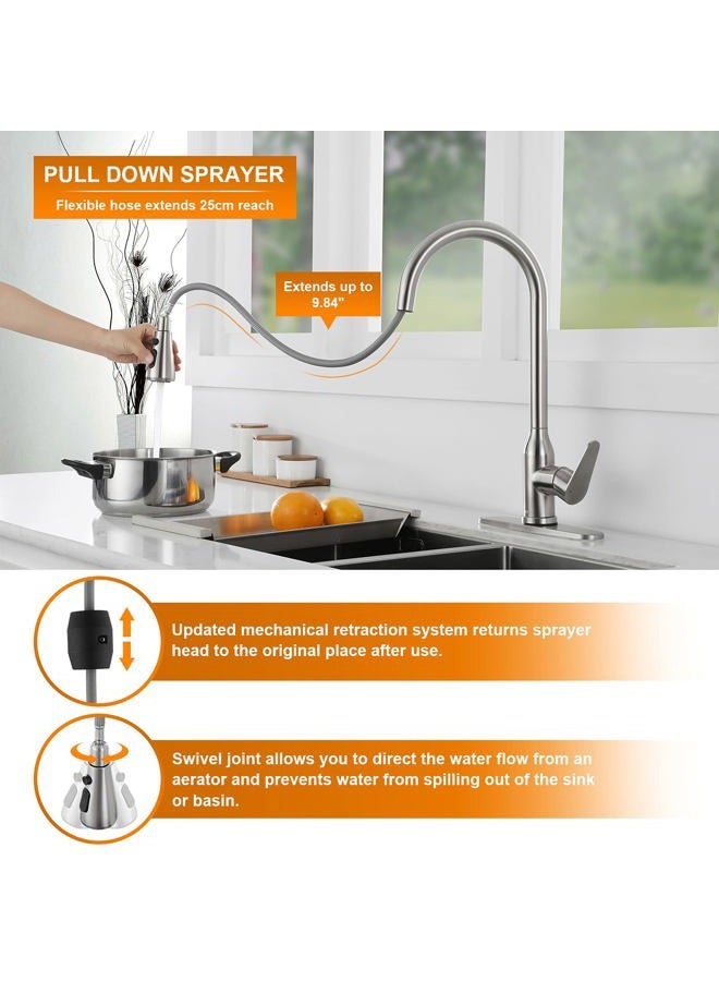 KEER Touch Kitchen Faucet, Smart Kitchen Sink Faucet with Pull Down Sprayer, Touch on Activated Kitchen Bar Sink Faucet Brushed Nickel, Stainless Steel - Image 5