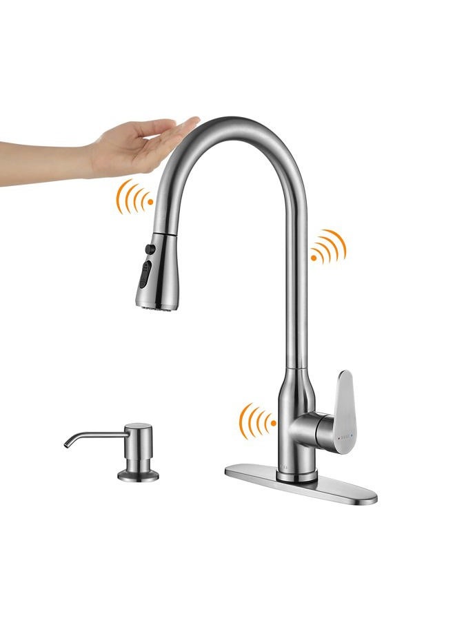 KEER Touch Kitchen Faucet, Smart Kitchen Sink Faucet with Pull Down Sprayer, Touch on Activated Kitchen Bar Sink Faucet Brushed Nickel, Stainless Steel - Image 1