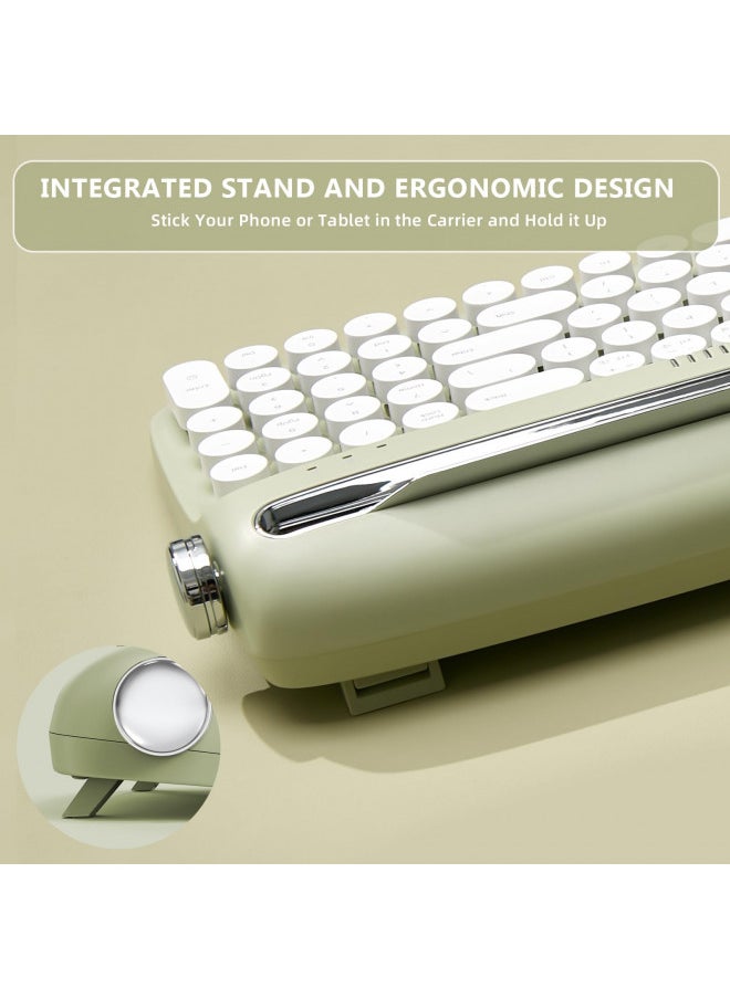 YUNZII Upgraded Wireless Keyboard, Retro Keyboard Typewriter Style with Integrated Stand, USB-C/Bluetooth Keyboard with Cute Round Keycaps for Multi Device for Win/Mac (B309, Sweet Mint)