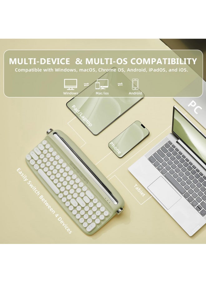 YUNZII Upgraded Wireless Keyboard, Retro Keyboard Typewriter Style with Integrated Stand, USB-C/Bluetooth Keyboard with Cute Round Keycaps for Multi Device for Win/Mac (B309, Sweet Mint)