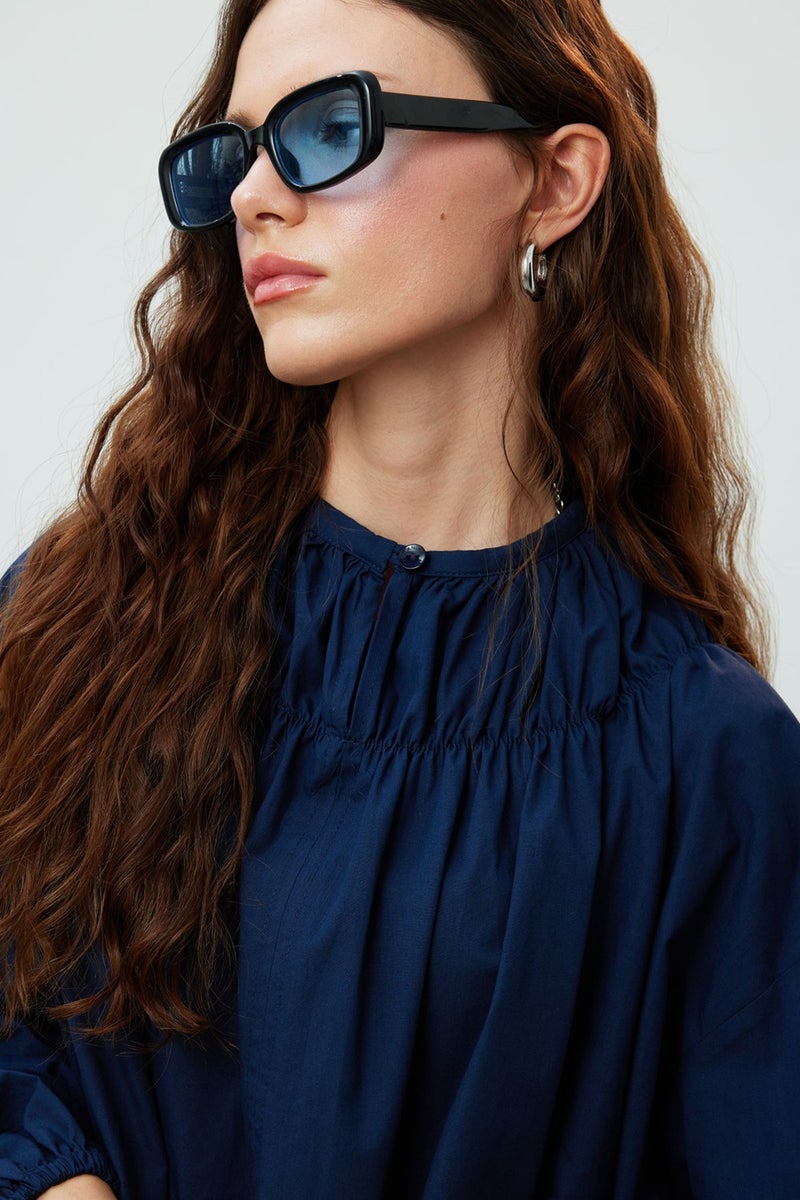 Manuka Gathered Collar Tunic Navy Blue  - Image 3