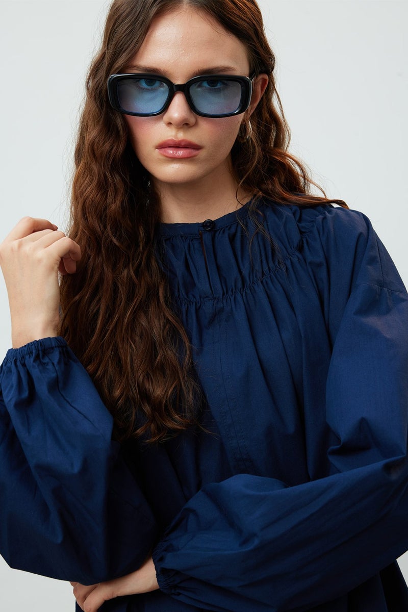 Manuka Gathered Collar Tunic Navy Blue  - Image 1