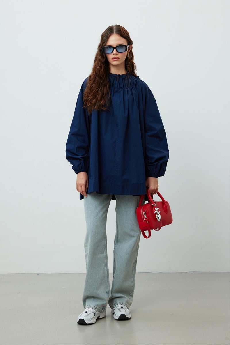 Manuka Gathered Collar Tunic Navy Blue  - Image 2