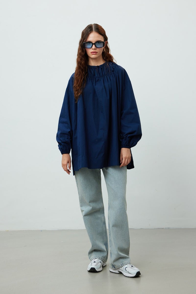 Manuka Gathered Collar Tunic Navy Blue  - Image 4