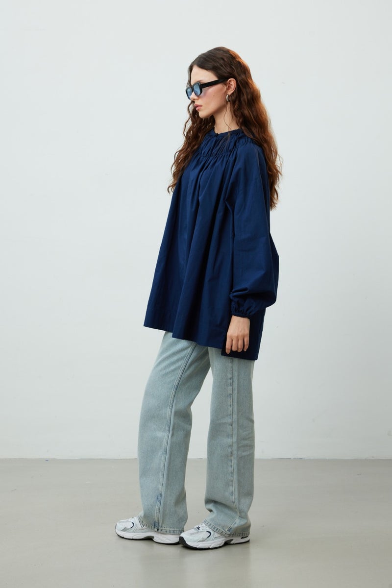 Manuka Gathered Collar Tunic Navy Blue  - Image 5