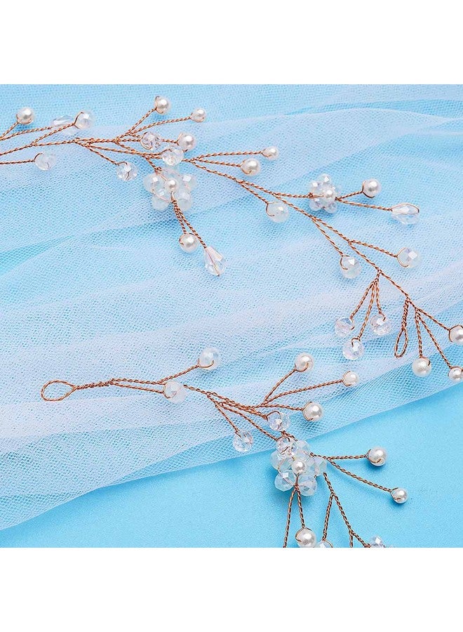 إيز ديلي إكسسوارات شعر الزفاف من حجر الراين واللؤلؤ باللون الذهبي الوردي وزينة شعر أوبال للنساء والفتيات (27 بوصة) - Image 1