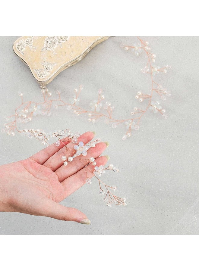 إيز ديلي إكسسوارات شعر الزفاف من حجر الراين واللؤلؤ باللون الذهبي الوردي وزينة شعر أوبال للنساء والفتيات (27 بوصة) - Image 2