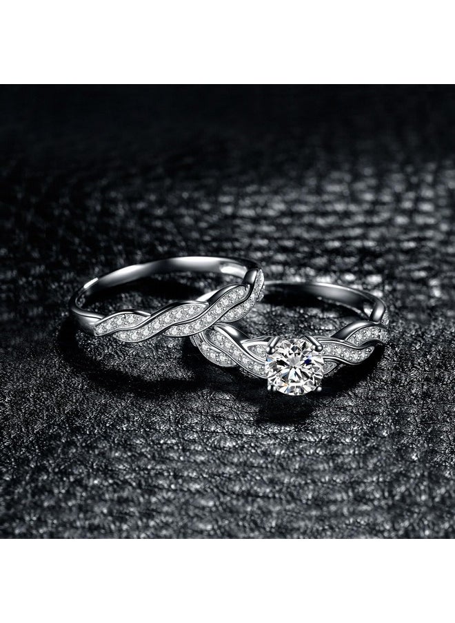JewelryPalace - Wedding Bands Engagement Rings For Women, 14K Gold Plated 925 Sterling Silver Cubic Zirconia Promise Rings For Her, Infinity Anniversary 1.5Ct Simulated Diamond Ring Set Size 11 - Image 1