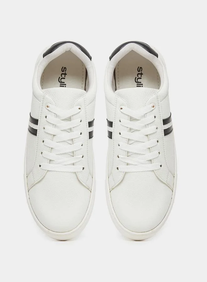 Styli Styli Twin Stripe Lace Up Court Sneakers