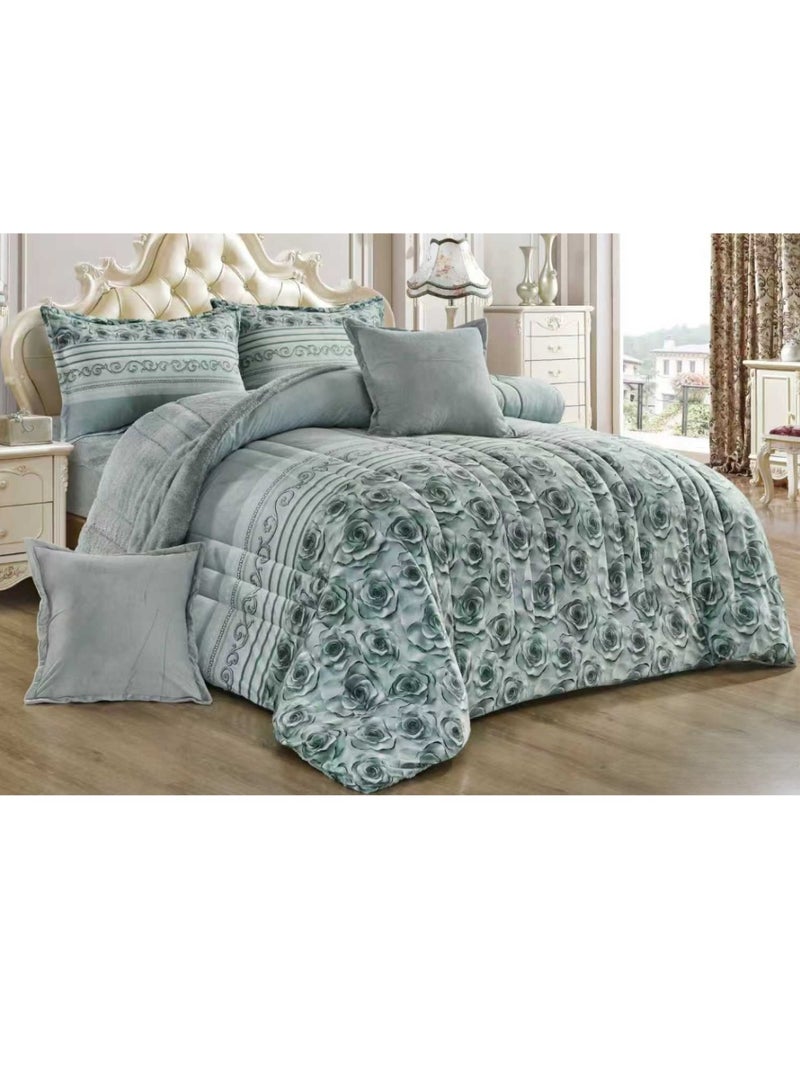 Moon Double-Sided Winter comforter, Velvet and Fur - 6-Piece Comforter Set (1 Comforter + 1 Elastic Mattress Protector + 4 Decorative Pillowcases) - Image 1