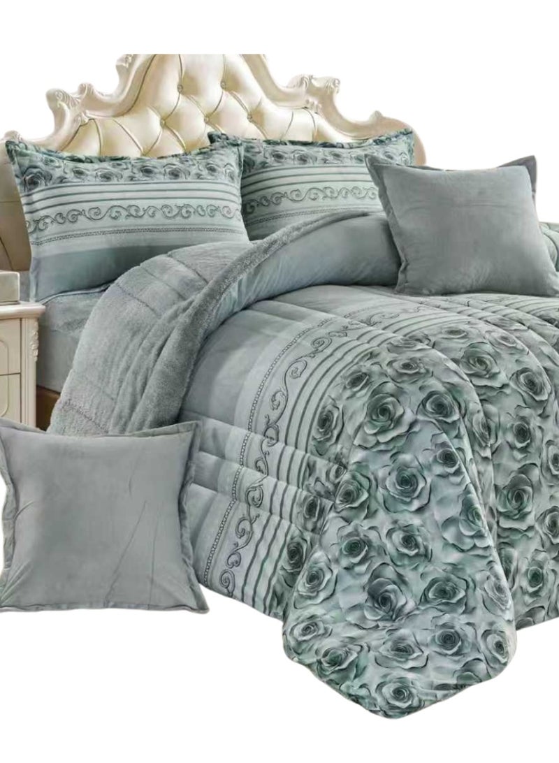 Moon Double-Sided Winter comforter, Velvet and Fur - 6-Piece Comforter Set (1 Comforter + 1 Elastic Mattress Protector + 4 Decorative Pillowcases) - Image 5