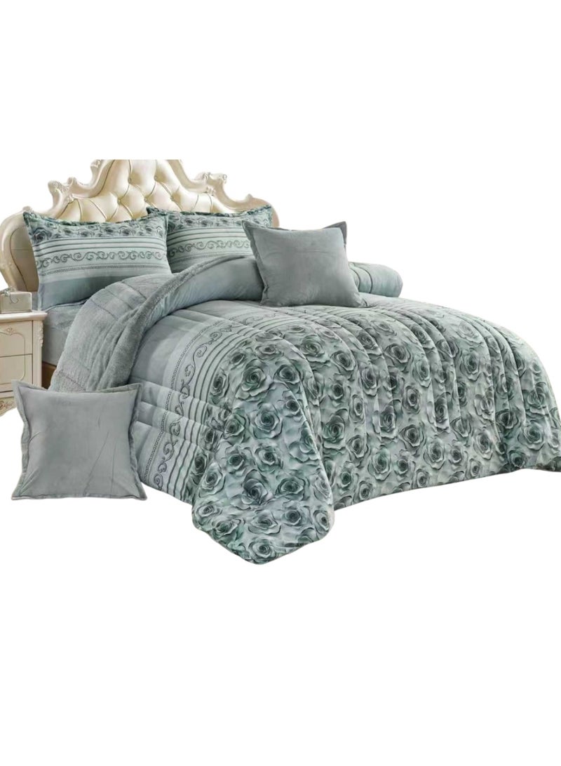 Moon Double-Sided Winter comforter, Velvet and Fur - 6-Piece Comforter Set (1 Comforter + 1 Elastic Mattress Protector + 4 Decorative Pillowcases) - Image 4