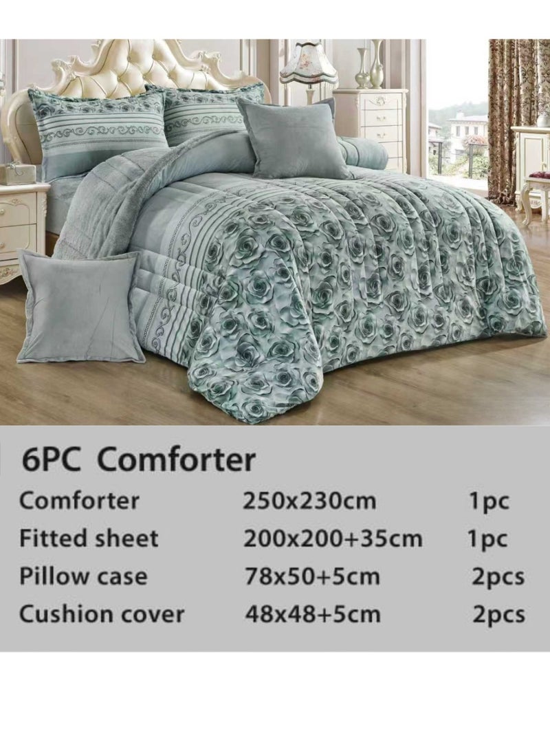 Moon Double-Sided Winter comforter, Velvet and Fur - 6-Piece Comforter Set (1 Comforter + 1 Elastic Mattress Protector + 4 Decorative Pillowcases) - Image 3