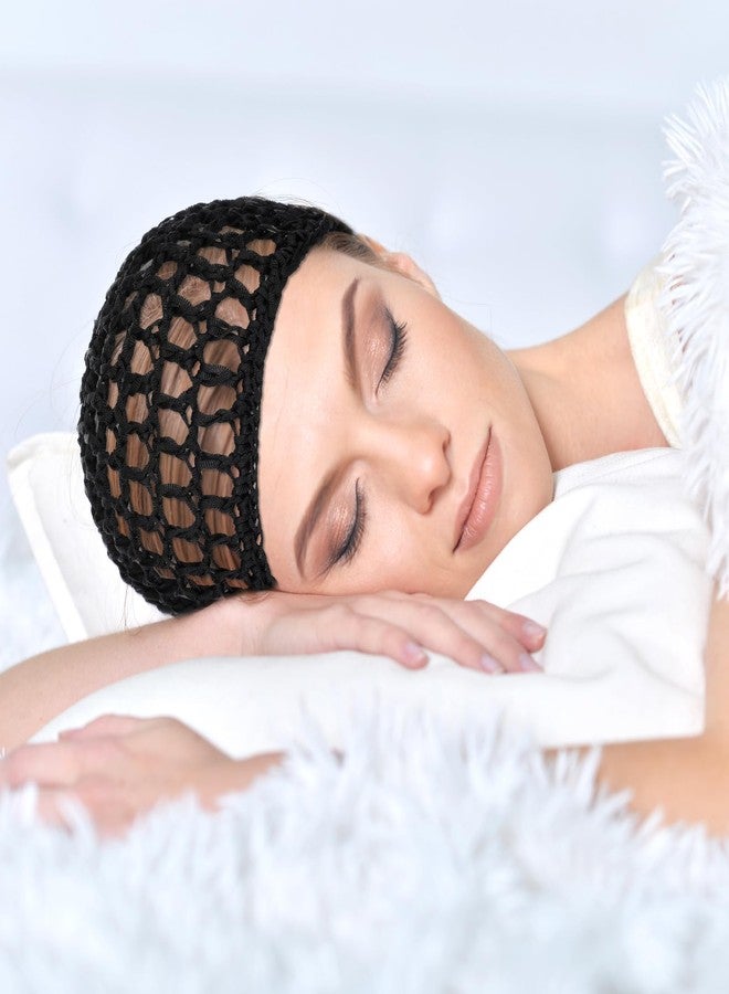 Yuanchu 3 Pcs Crochet Hair Net, Comfortable Breathable Mesh Hair Wrap Reusable Elastic Wig Cap Black Soft Hair Nets Women Sleeping Ballet Shower Bath Makeup Hold Long Short Curls In Place All Night - Image 5