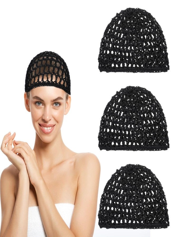 Yuanchu 3 Pcs Crochet Hair Net, Comfortable Breathable Mesh Hair Wrap Reusable Elastic Wig Cap Black Soft Hair Nets Women Sleeping Ballet Shower Bath Makeup Hold Long Short Curls In Place All Night - Image 1