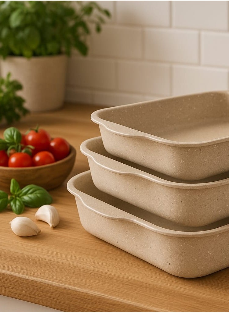 OZO 3Pcs Granite Rectangular Baking Trays , 31,33,35 Cm , Made in Turkey  - Image 2