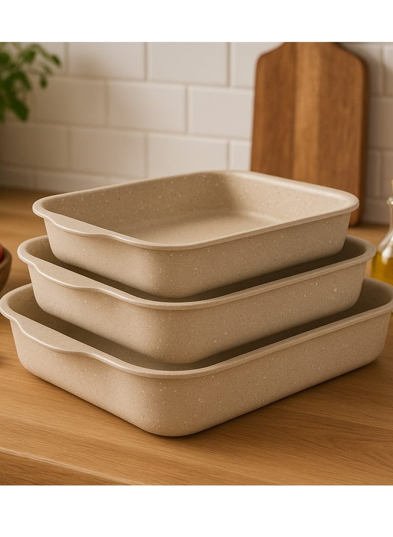 أوزو صواني فرن جرانيت مربع الشكل , تكوين 3 قطع قياس 31 و 33 و35 سم -صناعه تركيه - Image 1