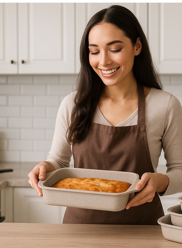 أوزو صواني فرن جرانيت مربع الشكل , تكوين 3 قطع قياس 31 و 33 و35 سم -صناعه تركيه - Image 3