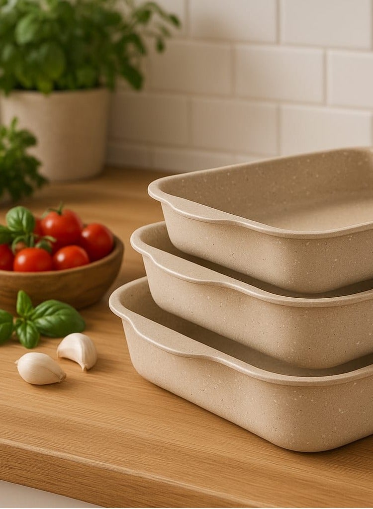 أوزو صواني فرن جرانيت مربع الشكل , تكوين 3 قطع قياس 31 و 33 و35 سم -صناعه تركيه - Image 2