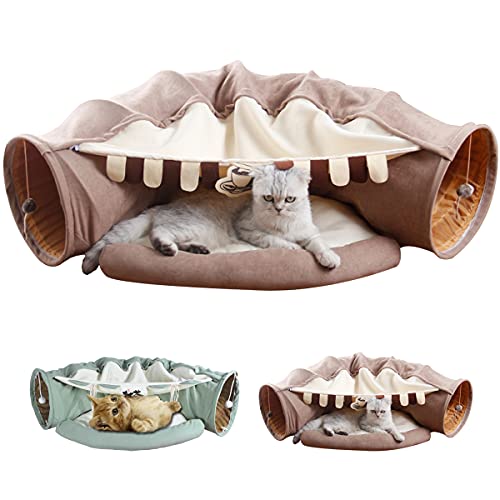 LEFTSTARER 2-in-1 Collapsible Cat Tunnel for Indoor Bed and Hideout - Pet Dog Rabbit Bunny Ferret Tunnel Tubes Toys with Removable Washable Mat, Tower Wheel Stuff - Image 1