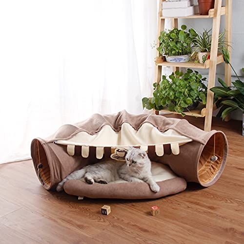 LEFTSTARER 2-in-1 Collapsible Cat Tunnel for Indoor Bed and Hideout - Pet Dog Rabbit Bunny Ferret Tunnel Tubes Toys with Removable Washable Mat, Tower Wheel Stuff - Image 5