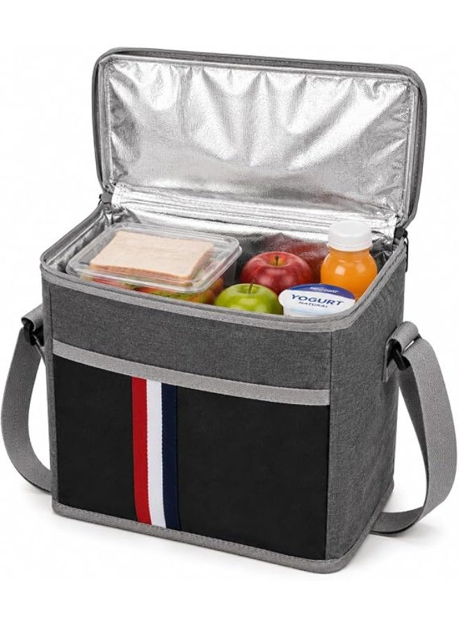 Large 11L Insulated Food Cooler Bag for Thermal Food Storage with Adjustable Shoulder Strap, Portable Lunch Box Carrier with Front Zipper Pocket, for Hot and Cold Drinks, Travel, Work, Picnics and Camping 30×15×25 - Image 1