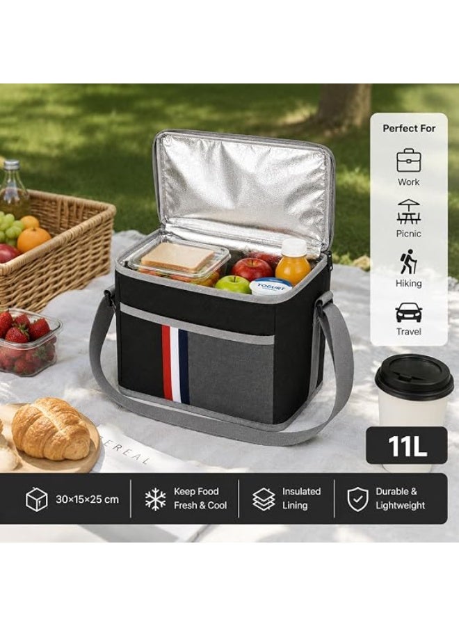 Large 11L Insulated Food Cooler Bag for Thermal Food Storage with Adjustable Shoulder Strap, Portable Lunch Box Carrier with Front Zipper Pocket, for Hot and Cold Drinks, Travel, Work, Picnics and Camping 30×15×25 - Image 2