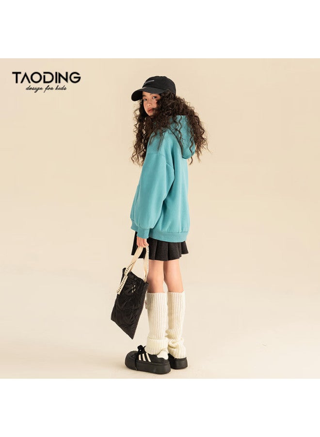Taoting Girls Spring Hooded Sweatshirt Large Kids Solid Color Letter 3d Towel Embroidery Fleece Thickened Warm Top - Image 3