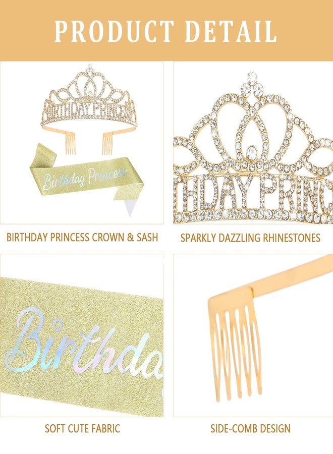 CAVETEE Birthday Crown and Sash for Women, Tiara for Girl & Women Birthday Party Decorations for Girl Gifts Set (Gold) - Image 2
