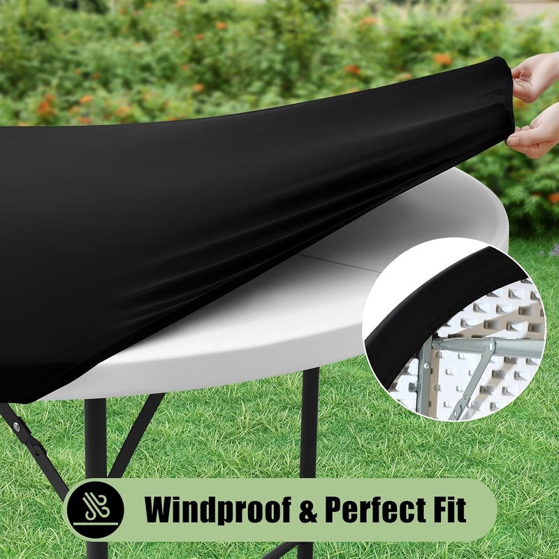 misaya 2 Packs Round Spandex Tablecloths, Stretch Elastic Tablecloth Cover Fitted for 31"-35" Round Tables, Waterproof Polyester Washable Table Cloth for Dining, Party, Outdoor and Indoor, Black - Image 4
