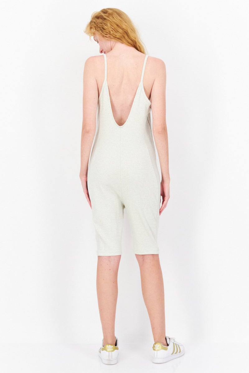 Adidas Women Sportswear Fit Sleeveles Training Playsuits, Beige - Image 4