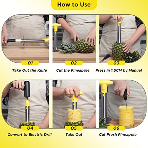 YYP Pineapple Cutter with Knife Upgraded Electric Manual Durable Pineapple Corer with Electric Drill Accessory Stainless Steel Fruit Peeler Knife Pineapple Slicer Core Remover Kitchen Tool - Image 3
