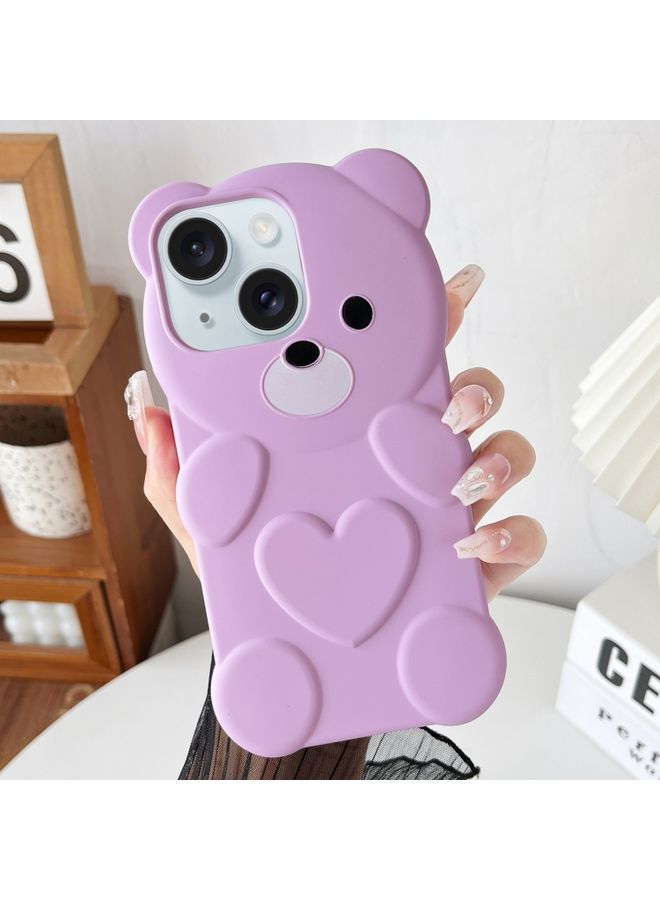 BGM Case Cover For iPhone 15 Bear Shape Oil-sprayed TPU Phone Case Light Purple