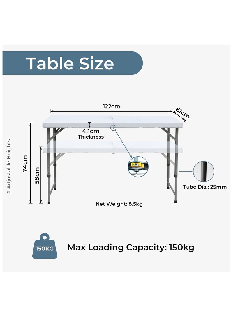 Marcolo 120x60cm Folding Table Heavy Duty, Portable Centerfold Table with Safety Lock, Compact Plastic Table for Indoor & Outdoor Use - Image 3